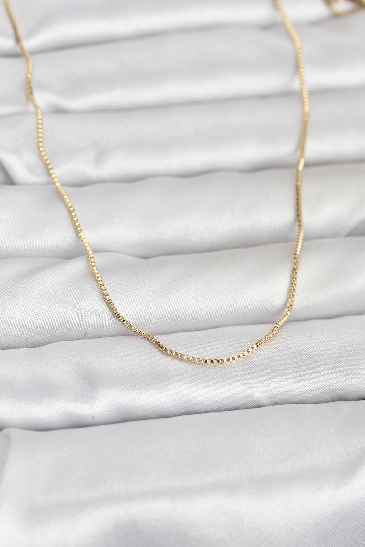 14K Gold Renk İnce Kare Zincirli Model 60 Kadın Kolye