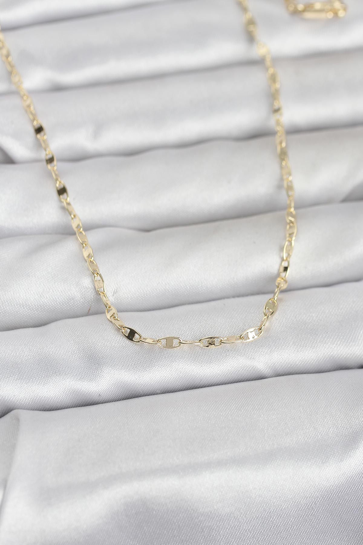 14K Gold Renk Yassı Gemici Zincir Model 60 Kadın Kolye