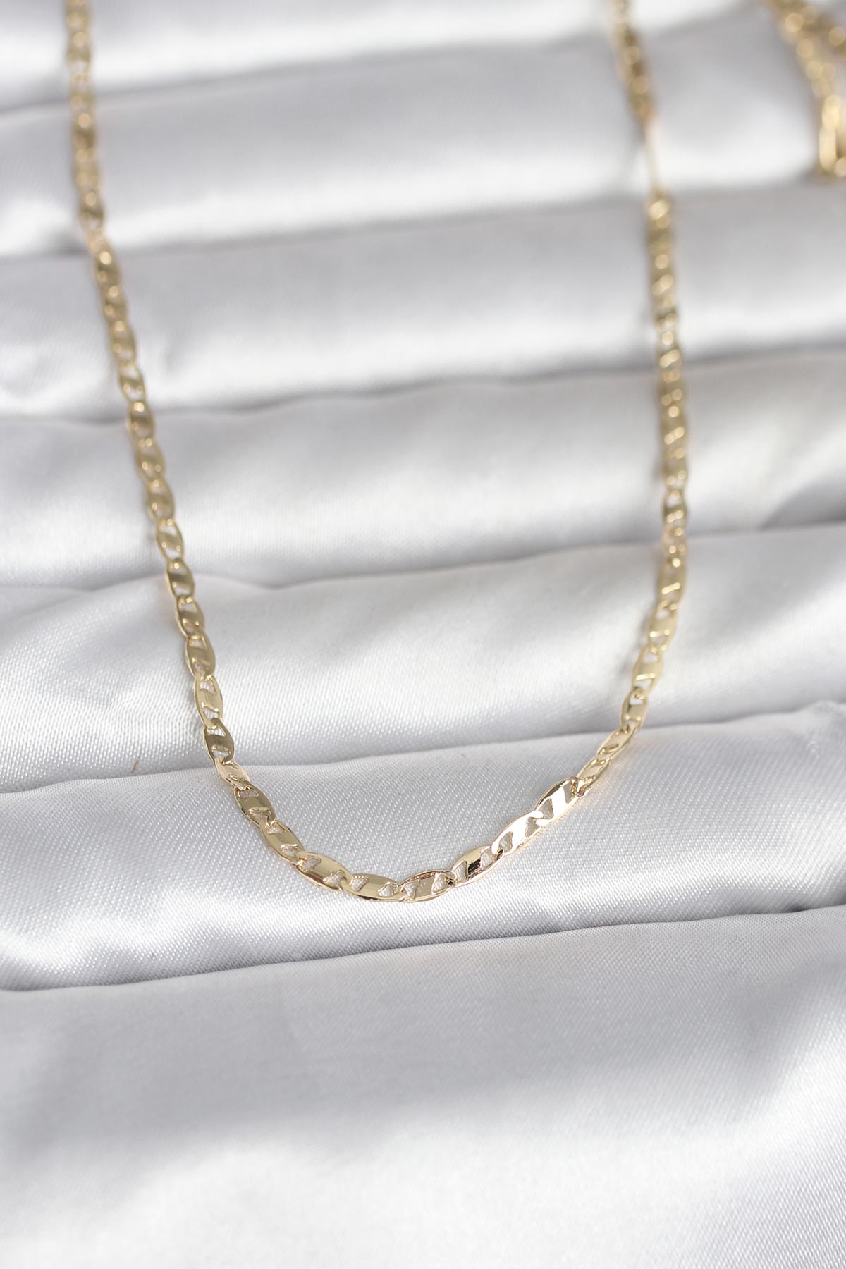 14K Gold Renk Yassı Zincir Model 60 Kadın Kolye