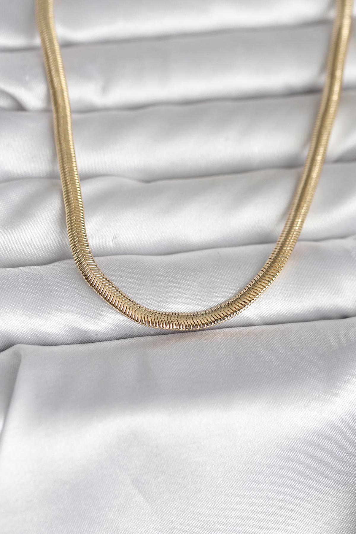 14K Gold Renk Yassı Yılan Zincir Model 45 Kadın Kolye