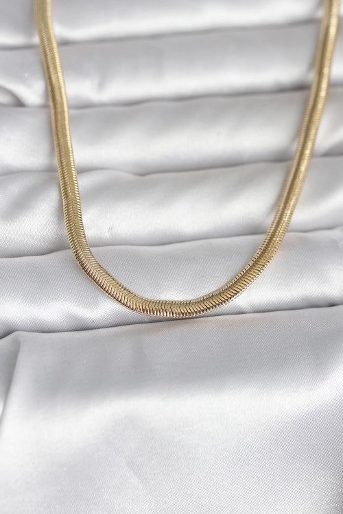 14K Gold Renk Yassı Yılan Zincir Model 45 Kadın Kolye