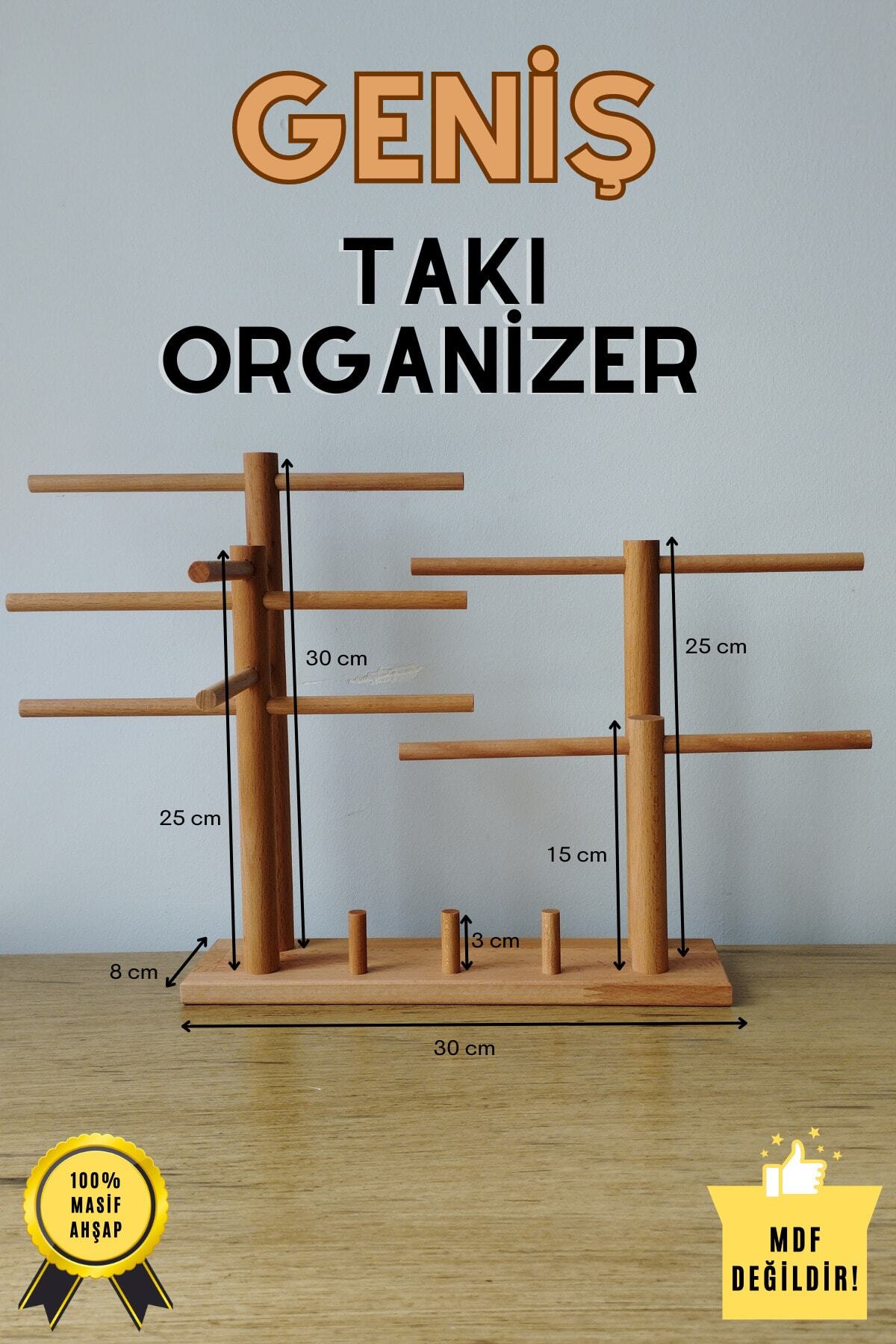 Takı Organizer Ahşap Takı Askısı Geniş Küpe Yüzük Standı Kolye Askısı Takı Düzenleyici