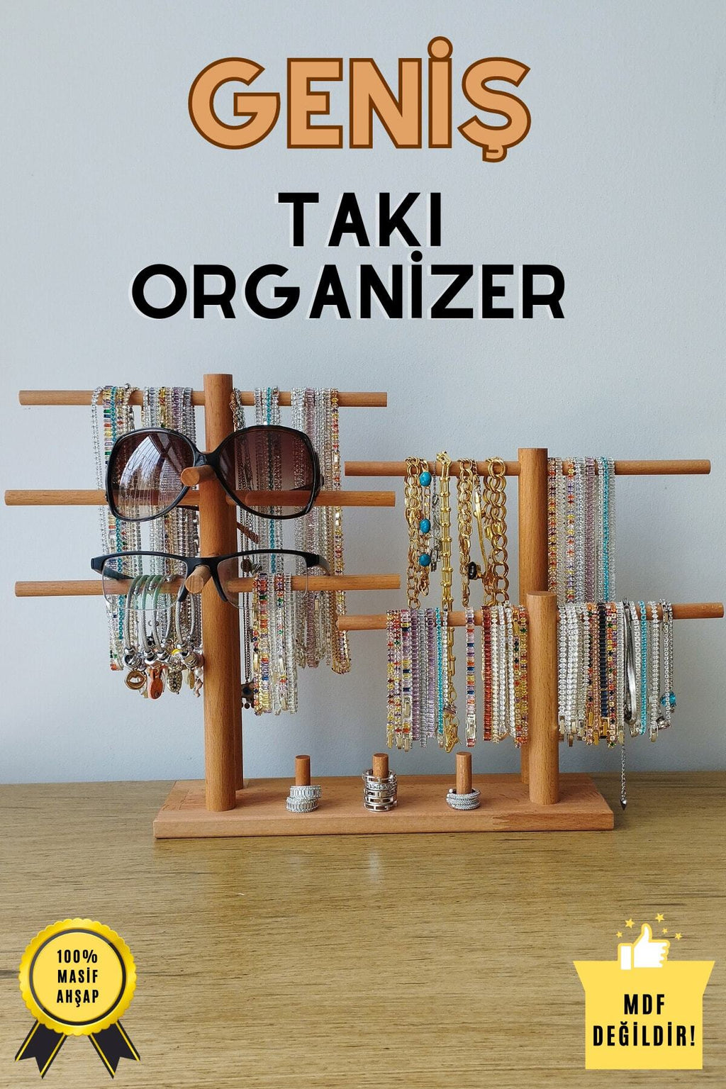 Takı Organizer Ahşap Takı Askısı Geniş Küpe Yüzük Standı Kolye Askısı Takı Düzenleyici