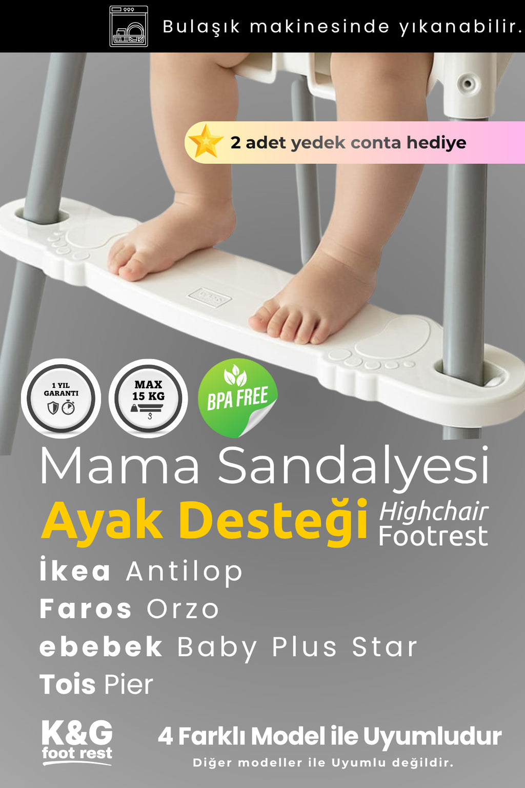 4 Farklı Modele Uyumlu Mama Sandalyesi Ayak Koyma Dayama Desteği