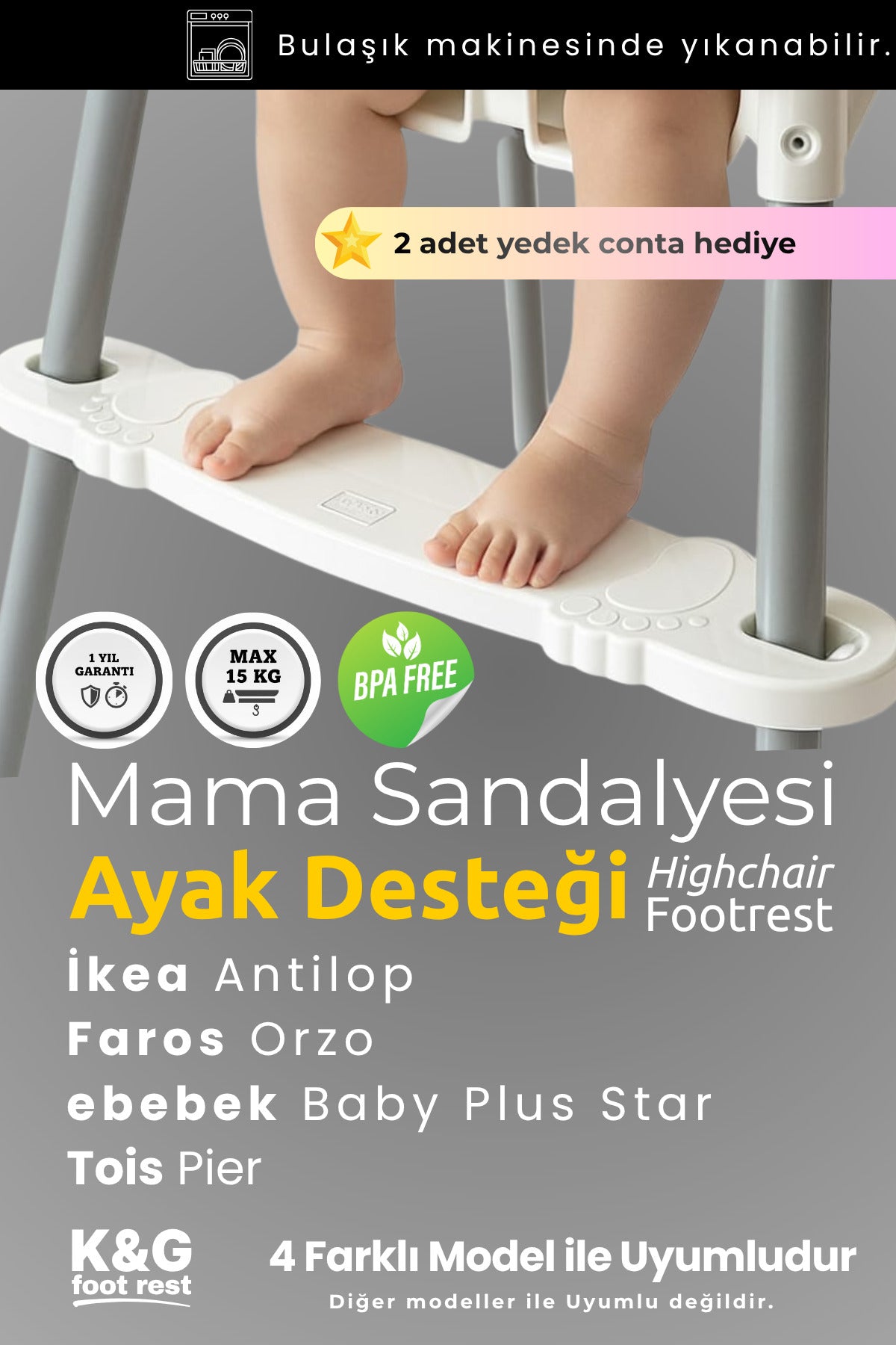4 Farklı Modele Uyumlu Mama Sandalyesi Ayak Koyma Dayama Desteği