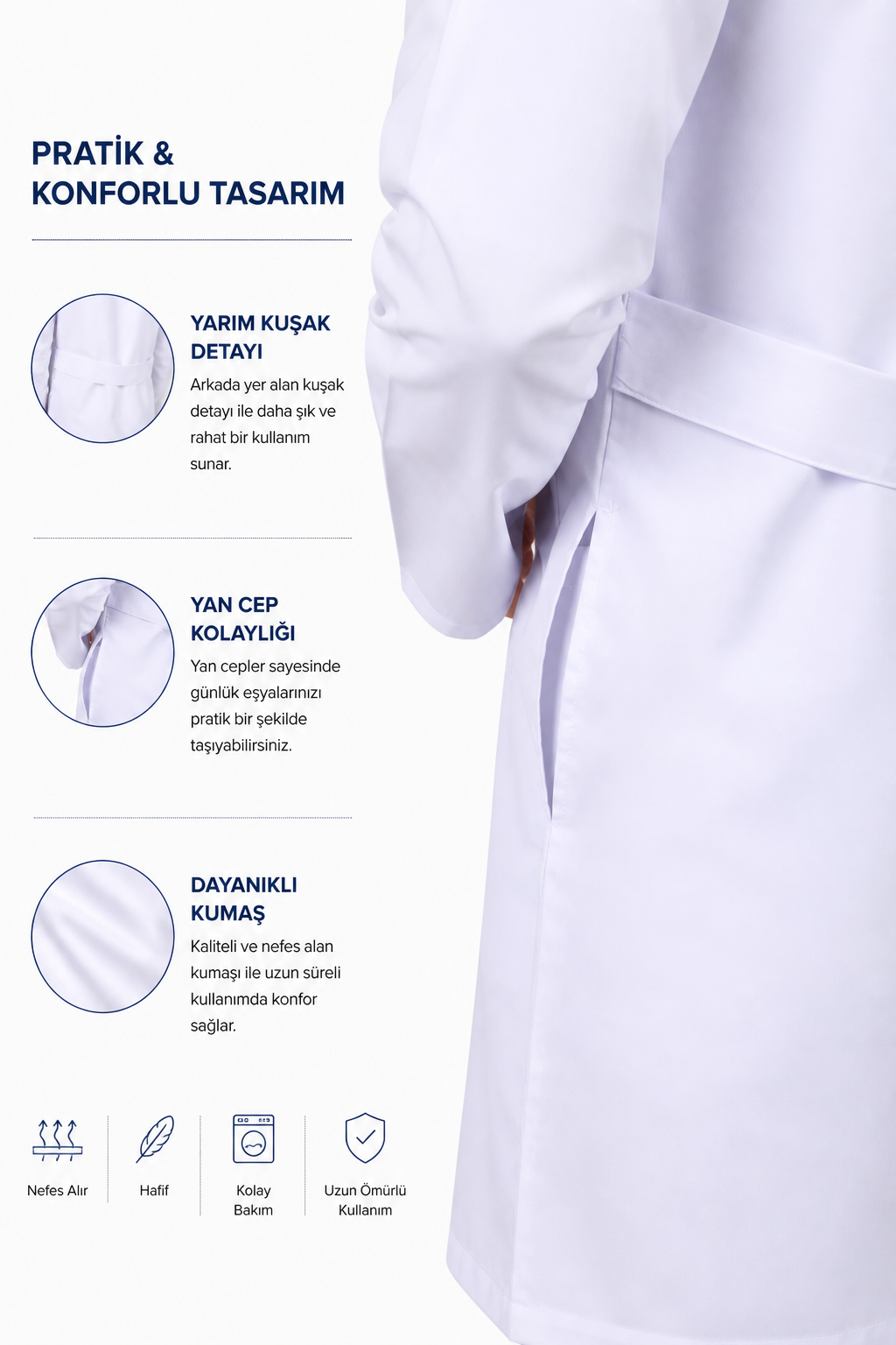 Klasik Yaka Uzun Boy Uzun Kol Erkek Önlük | İş Önlüğü Doktor Laborant Hemşire Önlüğü
