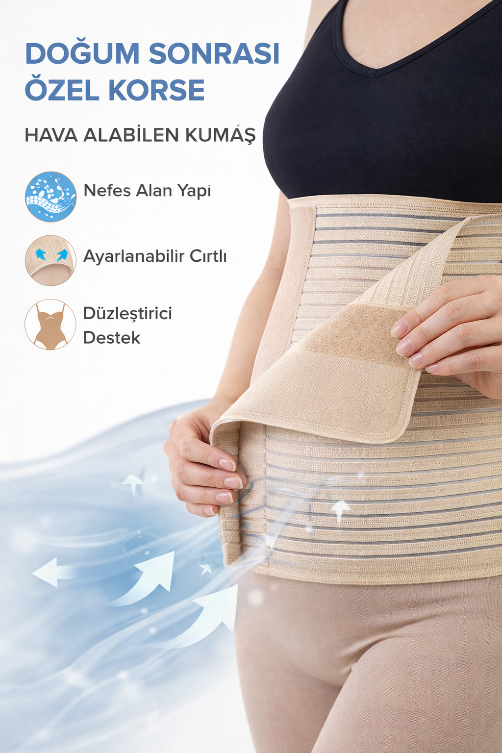Doğum Sonrası Özel Korse Abdominal – Ayarlanabilir Cırtlı, Hava Alabilen Kumaş