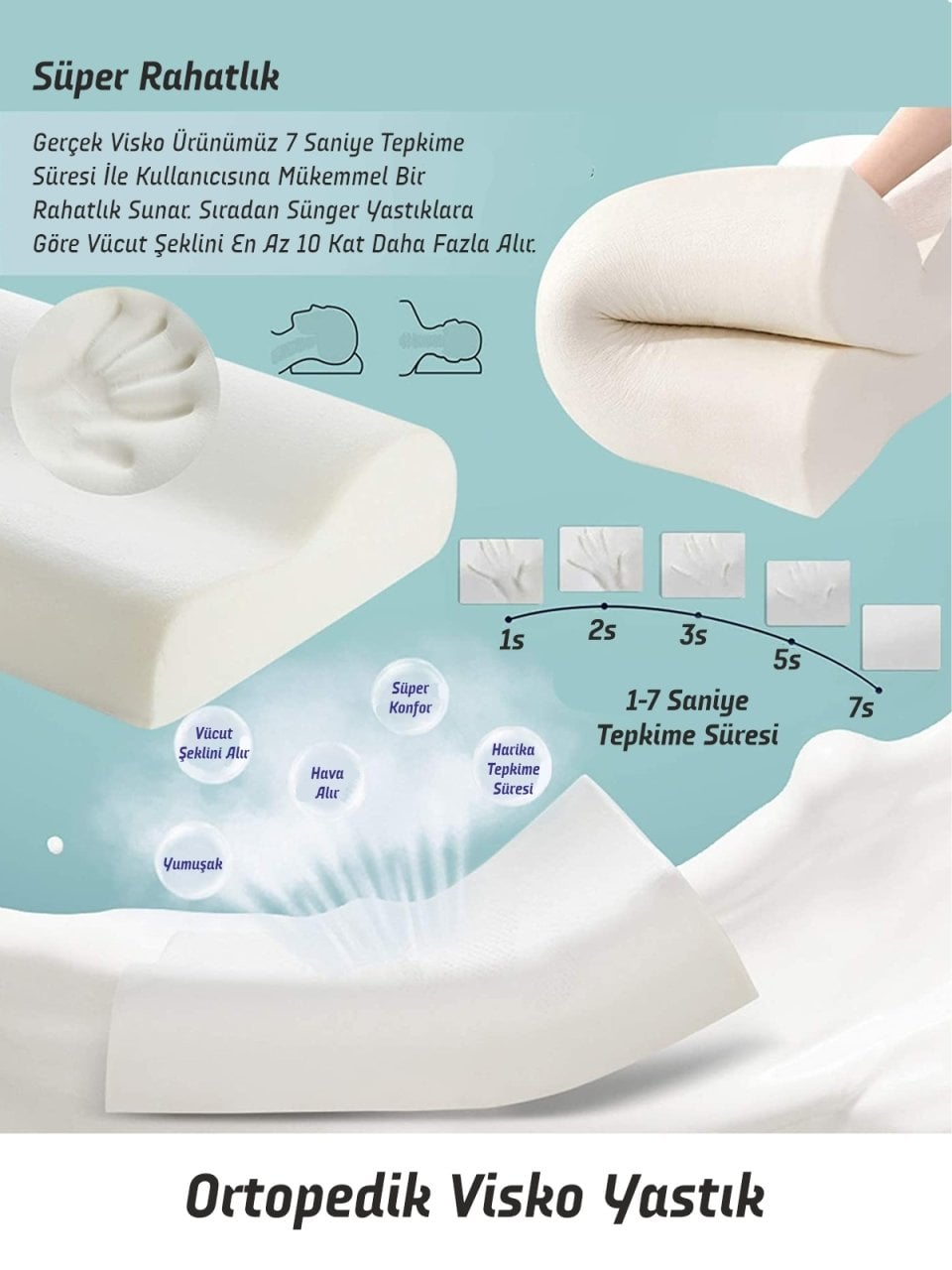 Visko Boyun Yastığı Ergonomik Tasarım Nefes Alabilen Kılıf Çok Rahat Uyku Yastığı