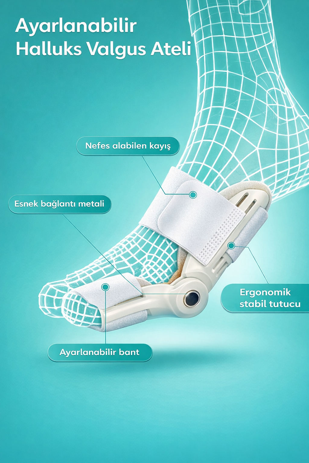 Halluks Valgus Gece Ateli – Ayak Baş Parmak Kemik Çıkıntısı Düzeltici Aparat