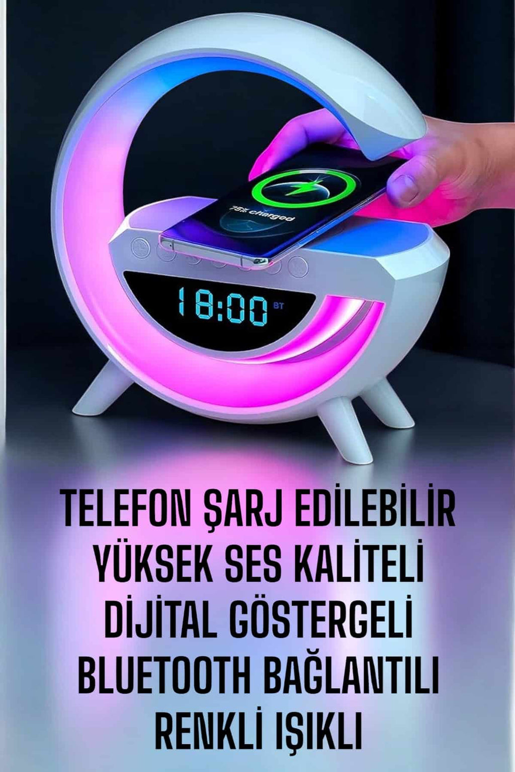 Dijital Göstergeli Wireless Şarj RGB Işıklı Hoparlör