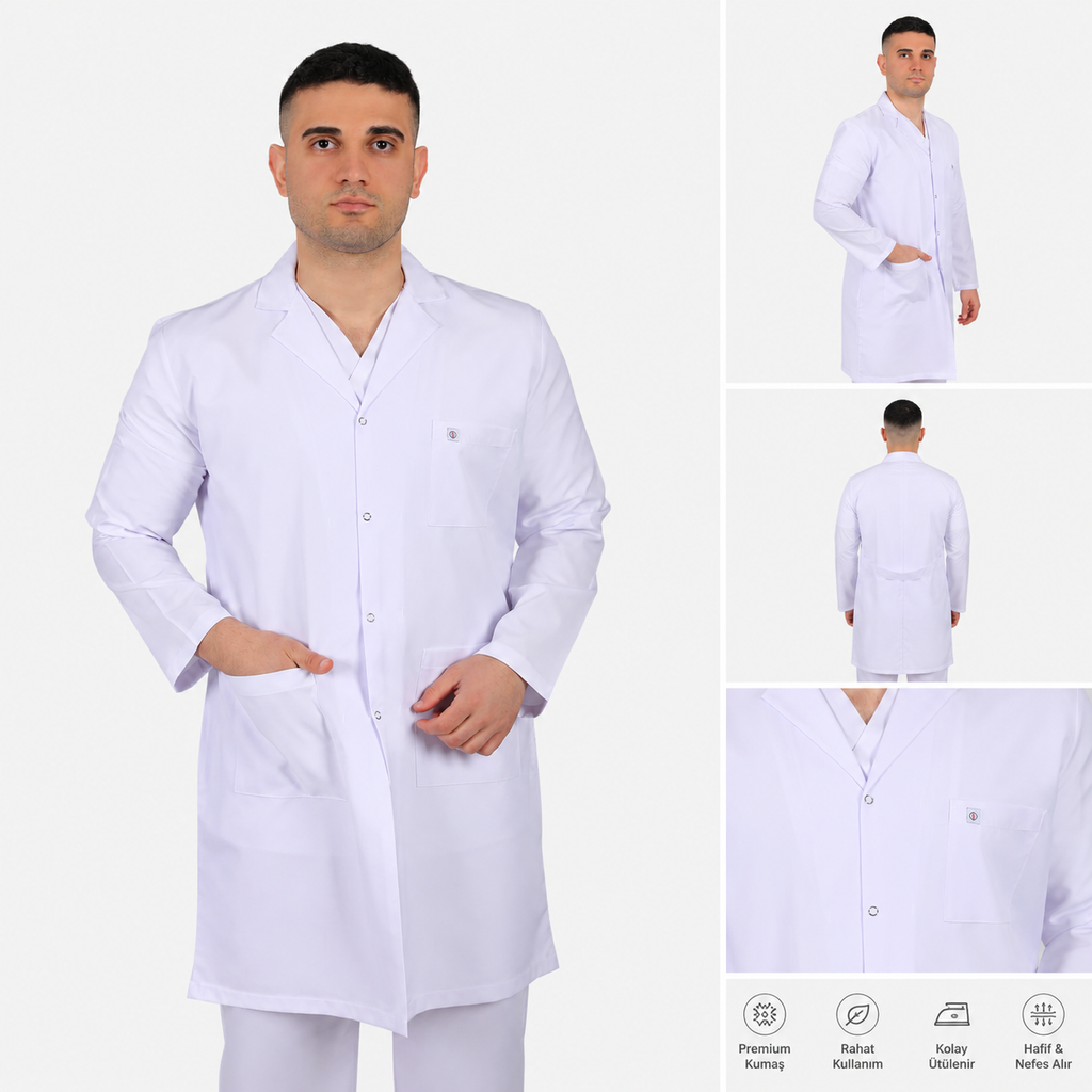 Klasik Yaka Uzun Boy Uzun Kol Erkek Önlük | İş Önlüğü Doktor Laborant Hemşire Önlüğü