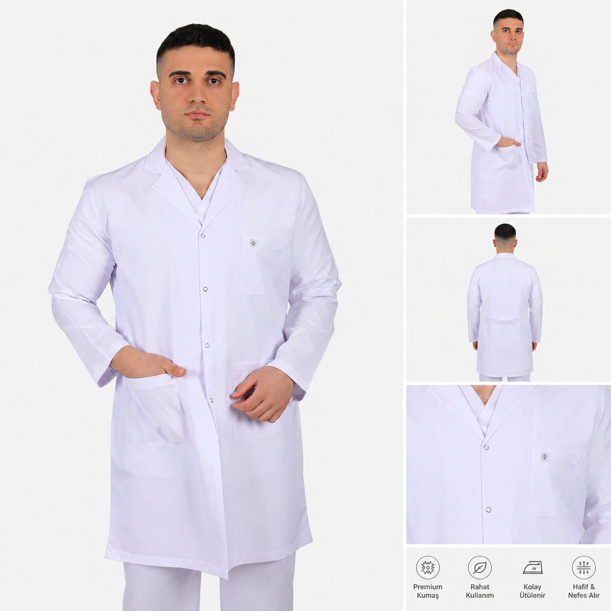 Klasik Yaka Uzun Boy Uzun Kol Erkek Önlük | İş Önlüğü Doktor Laborant Hemşire Önlüğü